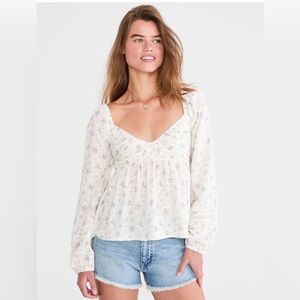long sleeve floral lace v neck peasant top